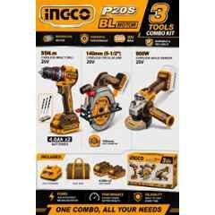 Ingco 13mm 20V 55Nm Cordless Impact Drill, 140mm Circular Saw Cutter & 100mm Angle Grinder Combo