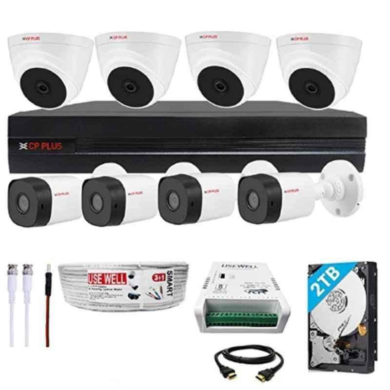 CP Plus 2.4MP 4 Pcs Dome, 4 Pcs Bullet Camera, 2TB Hardisk, 8CH DVR, Cable Roll, Power Supply, BNC & DC Connector Kit