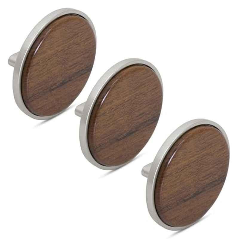 Plantex Knobs for Drawer/Round Drawer Knobs/Knobs for Cabinets/Pull-Push Knobs for Kitchen/Bedroom Drawer (Pack of 3) Big, Satin & Wood
