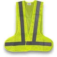 Sicuro 65GSM Polyester Neon Green 3-Side Open V Neck Safety Jacket with Reflective Strip, Size: L