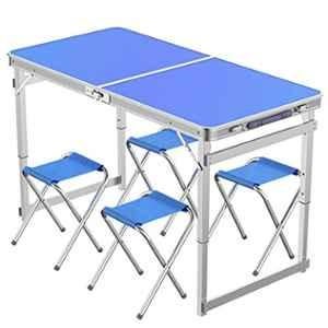 Corvids 100kg Aluminum Height Adjustable Folding Table with 4 Oxford Mat Chairs & Carrying Handle, CFTC-01 (BL)