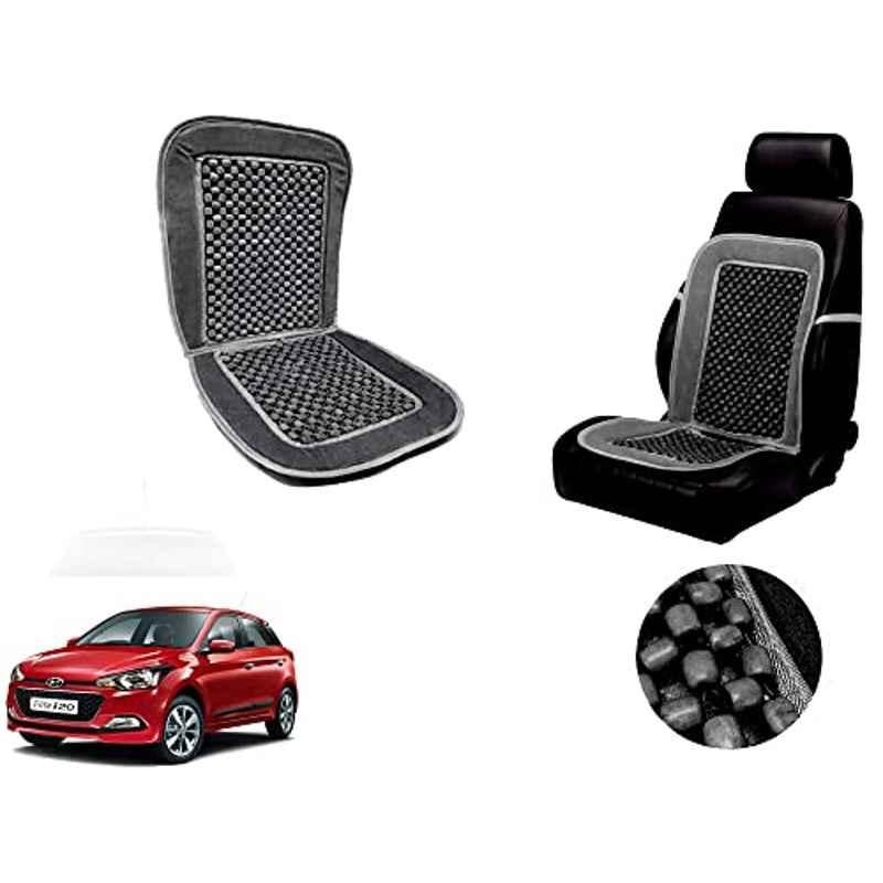 Auto Pearl PU, Velvet & Wooden Beads Grey Rectangular Seat Cushion for Hyundai Elite i20