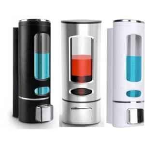Fastgear 3 Pcs 380ml Plastic Black, White & Silver Cylindrical Soap Dispenser Set