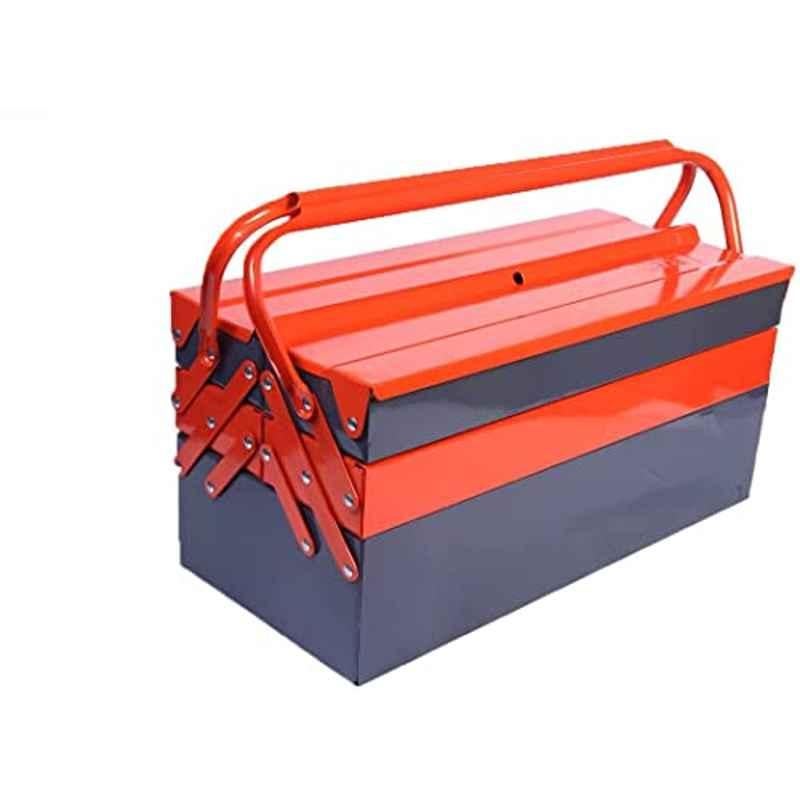 Abbasali 5 Compartment Metal Orange & Grey Double Handle Tool Kit Box