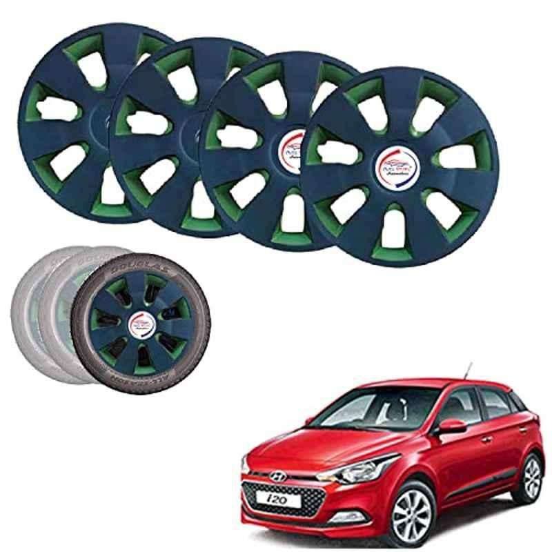 Auto Pearl 4 Pcs 14 inch ABS Black Green Hubcap Wheel Cover Set with Retention Ring for Hyundai I20 Elite