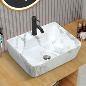 Plantex 16x12x5 inch Ceramic Marble Rectangular Wash Basin for Bathroom, MS-906