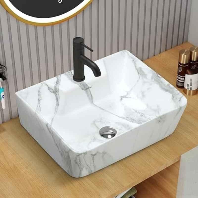 Plantex 16x12x5 inch Ceramic Marble Rectangular Wash Basin for Bathroom, MS-906
