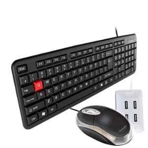 Quantum Wired USB Keyboard, Mouse & 4 Ports USB Hub Combo, QHM7403,QHM222 & QHM6633