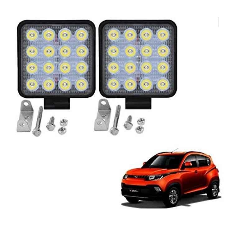 Kozdiko 2 Pcs 48W 16 LED White Bright Beam Square Fog Light Set for Mahindra KUV 100, koz_92764