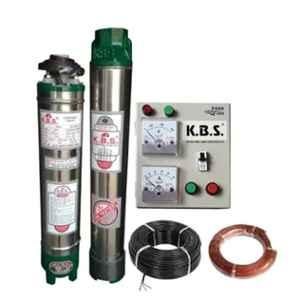 KBS V4 1HP 12 Stage Single Phase Pure Copper Borewell Submersible Pump Set with Panel, Starter & Cable