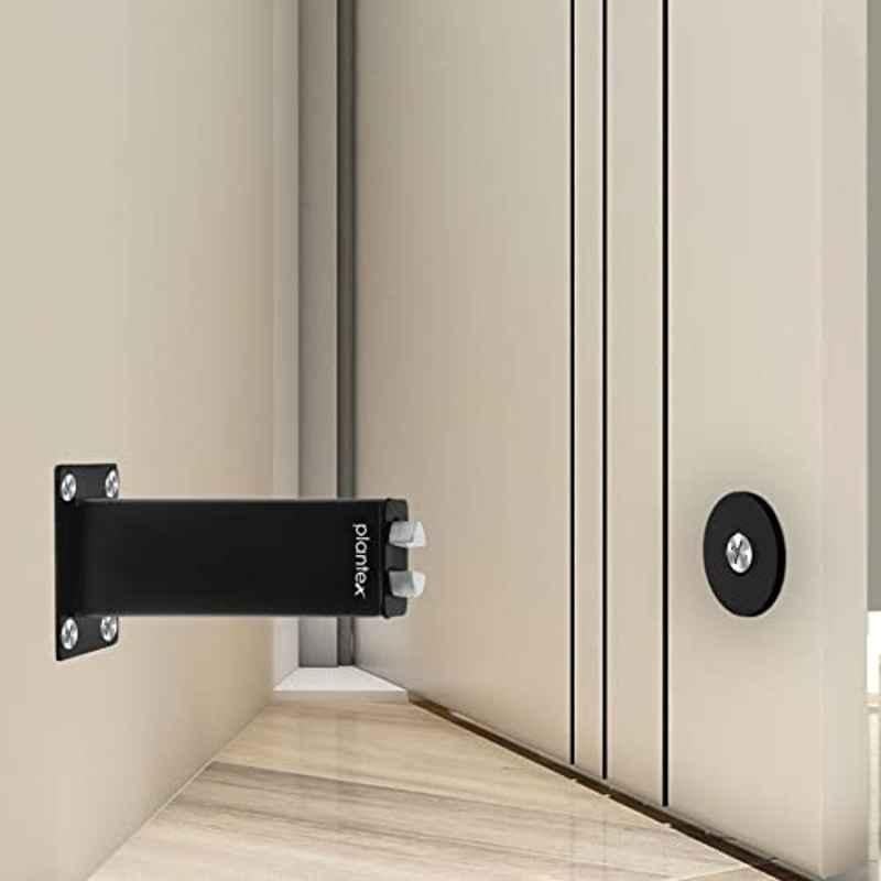 Plantex Stainless Steel Wall-Mounted Magnetic Door Stopper/Door Magnets to Hold Door/Door Catcher for Wooden Door/Stops for Door (Pack of 3) Matte Black