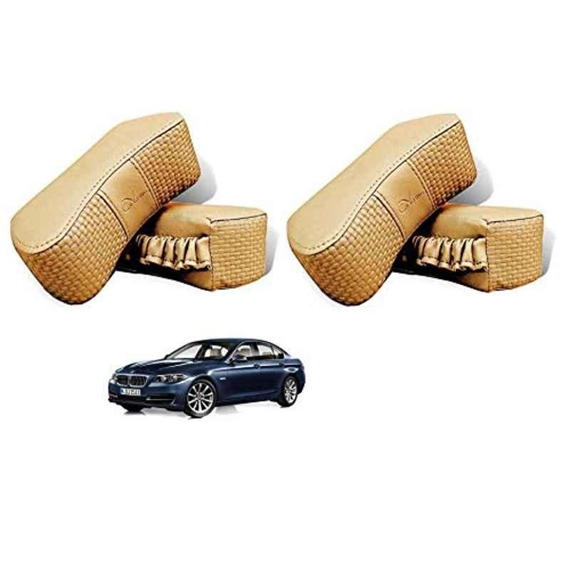 Kozdiko 4 Pcs CV Designer Beige Leatherite Neck Rest Car Cushion Pillow Set for BMW 5 Series