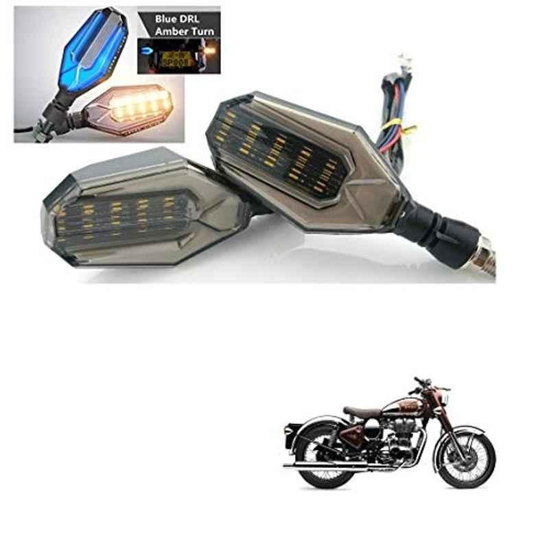 Kozdiko 4 Pcs Plastic Front & Rear U Shape Dual Color DRL LED BIke Indicator Set for Royal Enfield Classic Chrome
