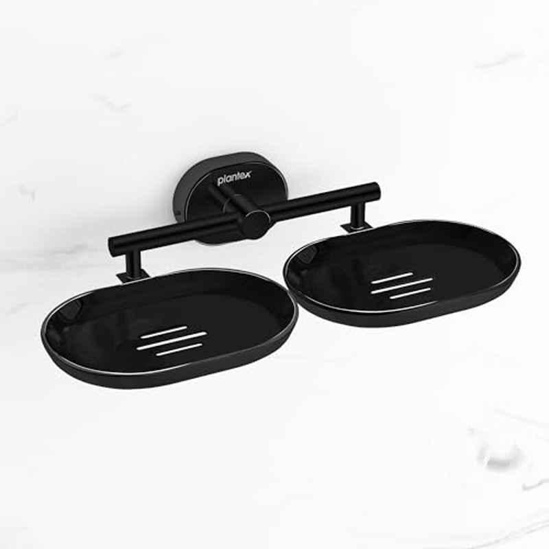 Plantex Stainless Steel Double Soap Dish for Bathroom/Soap Holder for Bathroom/Wall Mounted Soap Holder/Bathroom Accessories PVD Black Finish Onix