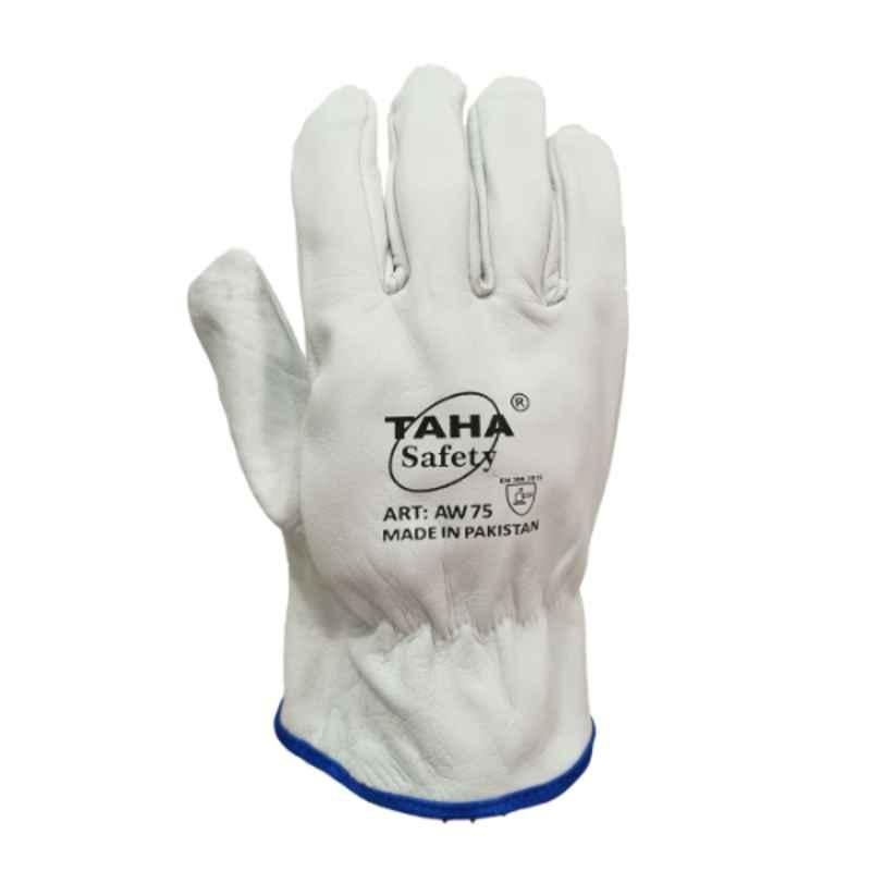 Taha Safety Leather White Gloves, LG AW 75, Size:XL