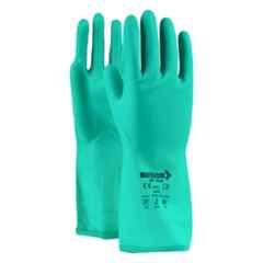 Mallcom 9 Inch Green Flocklined Nitrile Safety Gloves, NF153G (Pack of 12)