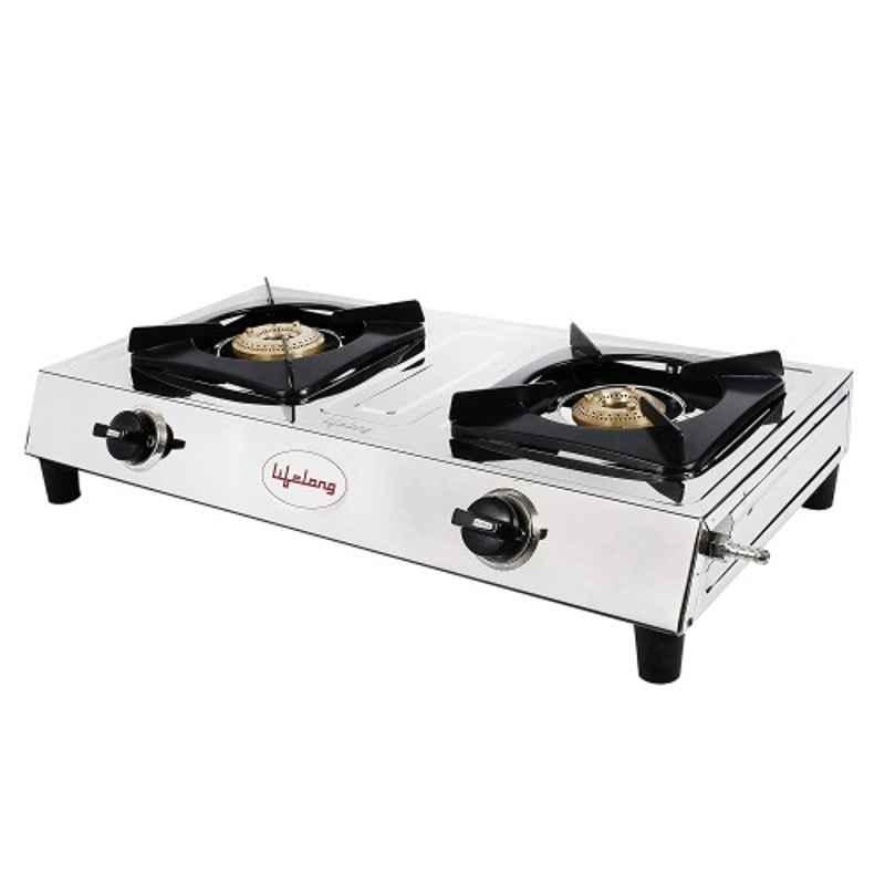 Lifelong 2 Burners Manual Silver Stainless Steel Gas Stove, LLGS99