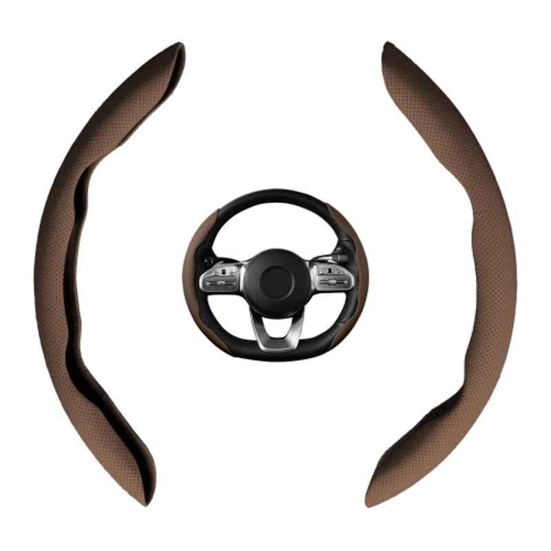 Kingsway Premium 2 Pcs PU Leather Chocolate Steering Wheel Grip Cover Set for All Cars
