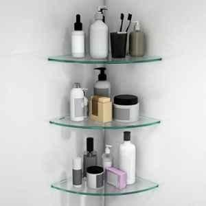 Plantex Glass Corner Shelf for Bathroom/Kitchen Glass Shelf/Glass Corner Shelf for Bathroom Transparent 9x9 inch(Pack of 3)