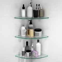 Plantex Glass Corner Shelf for Bathroom/Kitchen Glass Shelf/Glass Corner Shelf for Bathroom Transparent 9x9 inch(Pack of 3)