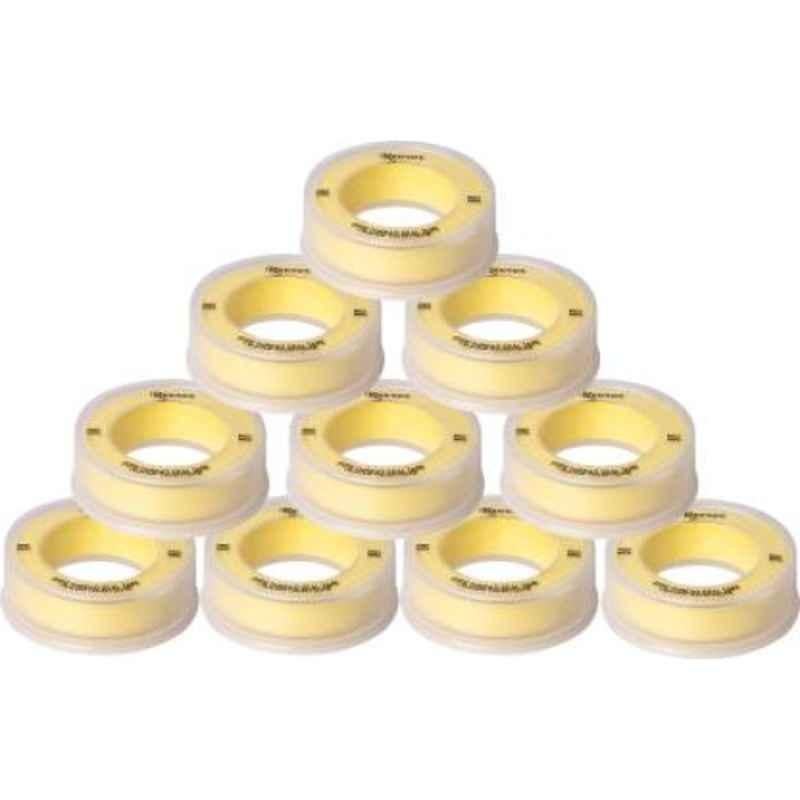 Renvox Single Sided PTFE Yellow Thread Seal Teflon Tape for Plumbing Pipe Fittings (Pack of 10)