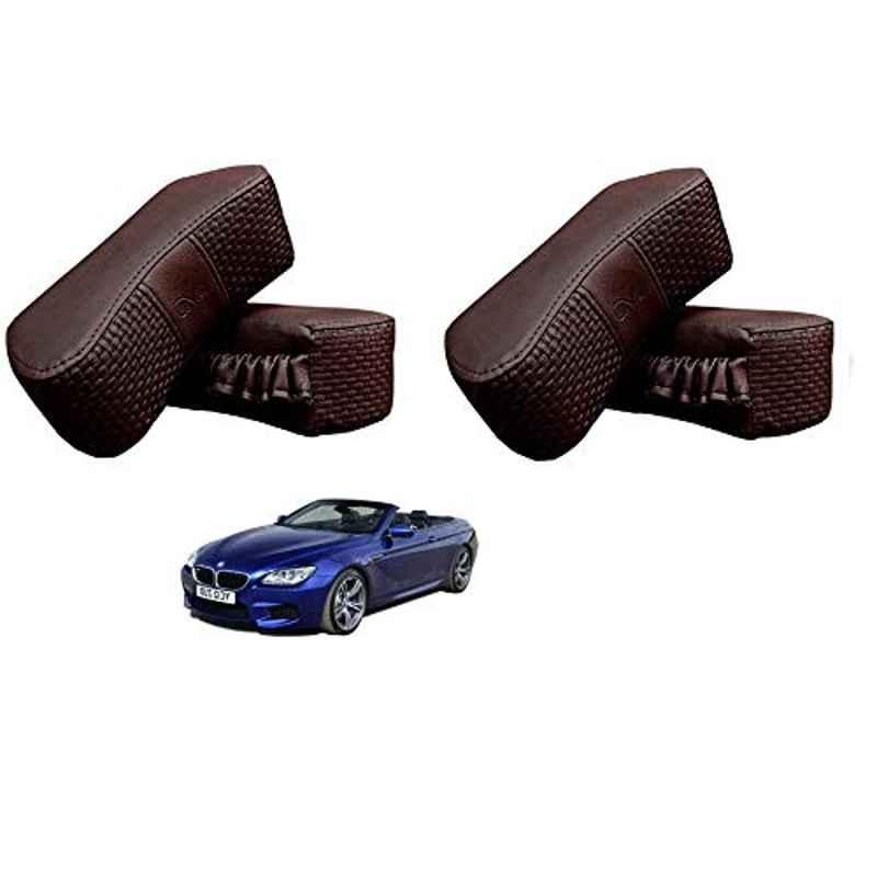 Kozdiko 4 Pcs CV Designer Cola Leatherite Neck Rest Car Cushion Pillow Set for BMW 6 Series