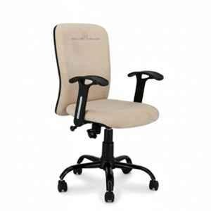 Newturn Rainbow Velvet Cream Medium Back Ergonomic Revolving Chair with Height Adjustment