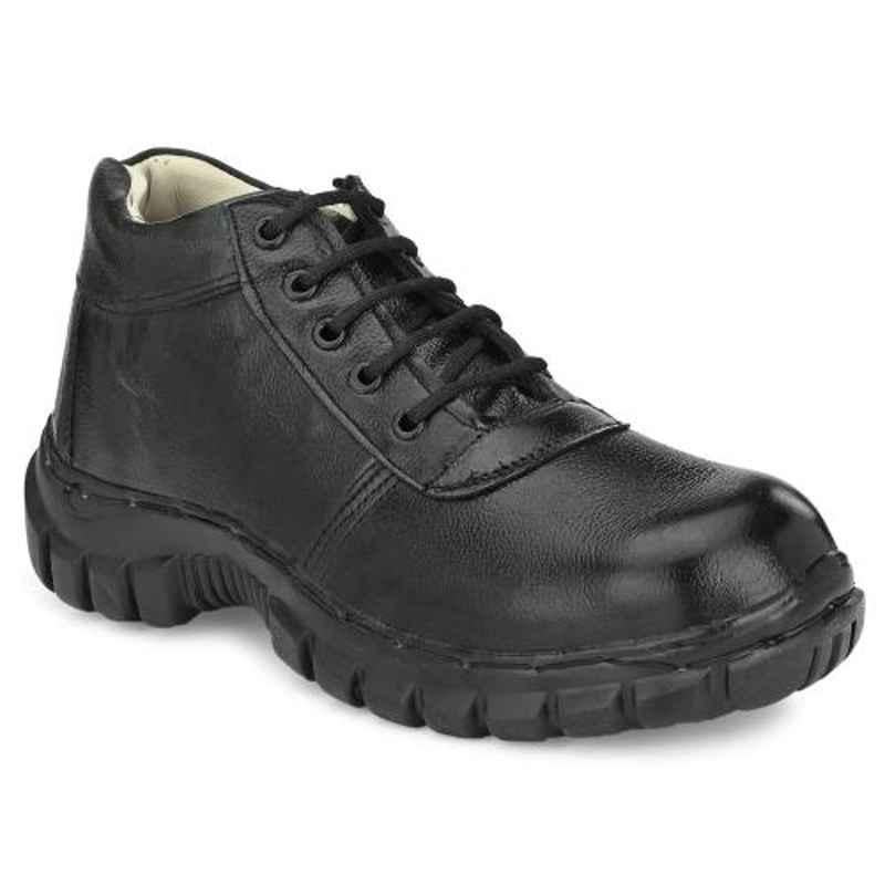 ArmaDuro AD1015 Leather Steel Toe Black Work Safety Shoes, Size: 8