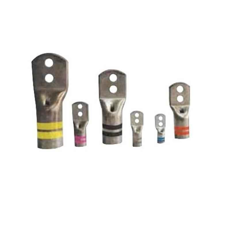 Aftec 6.4mm 25 Sqmm Grey Colour Coded Copper Two Hole Long Barrel Cable Lug, ACT 25-2X6 LBCC