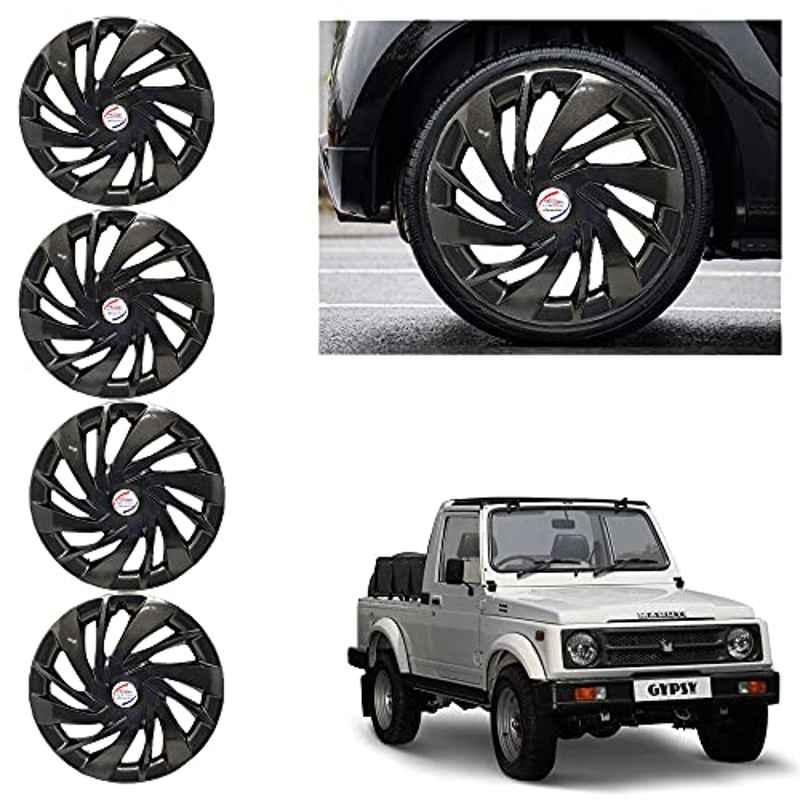 Auto Pearl 4 Pcs 15 inch ABS Black Car Wheel Cover Set for Maruti Suzuki Gypsy King, WCBLK24