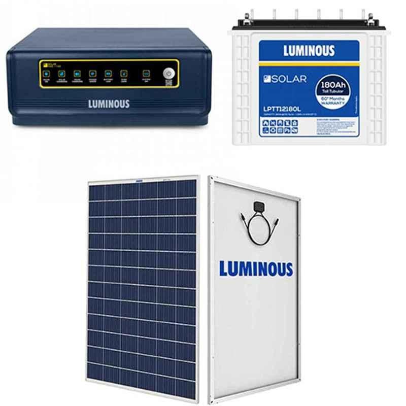 Luminous 850VA 18-25V Pure Sine Wave Solar Inverter with 180Ah Solar Battery & 2 Pcs 165W Polycrystalline Solar PV Module Panel Combo