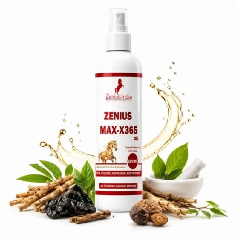 Zenius India 100ml MAX-X365 Oil with Sandalwood, Akarkara, Castoreum, Dates, Sesame & Vidanga for Boosts Stamina, Energy, Improves Performance & Endurance