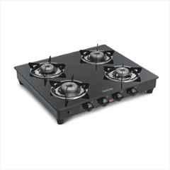 Padmini 4 Burner Stainless Steel Black Automatic Ignition Glass Top Gas Stove, 4BR CS-4 GT Prima/RU Auto