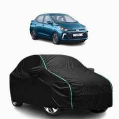 Aarex Auto Polyester Black 100% Waterproof Car Body Cover with Mirror Pocket, UV Proof, Heat Resistant, Anti Dust & Triple Stitched for Hyundai Aura
