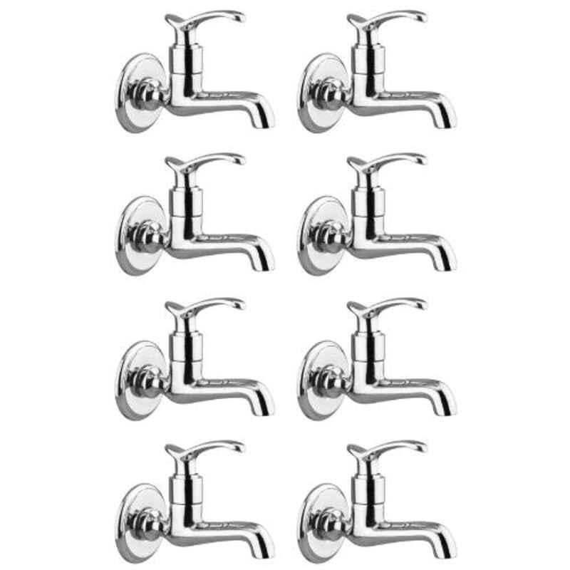 Drizzle Duck 8 Pcs Brass Chrome Finish Silver Long Body Bib Cock Set, ALONGDUCK8