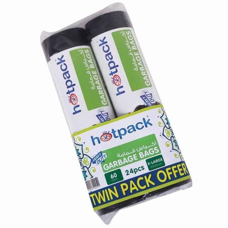 Hotpack Heavy Duty Twin Garbage Bag Pack, OPGBR95120, XL, 60 Gallons, Black, 24PCS
