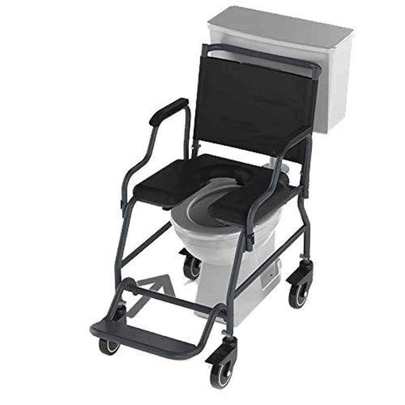 Frido 2000 41.1x21.9x37.2 inch Black Heavy Duty Removable Armrest Rollover Commode Wheelchair, MAC101