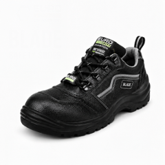 Euro Security Blade Grain Leather Steel Toe Black Safety Shoes with PU Sole, Size: 10