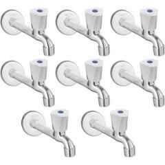 Senkiddpro Triangle Steel Chrome Finish Wall Mounted Long Body Tap with Wall Flange (Pack of 8)