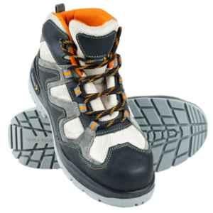 Mallcom Ocelot S1 NS Nubuck & Suede Leather Direct Injected Double Density PU Sole Steel Toe Cap High Ankle Black & Grey Safety Shoe, Size: 8