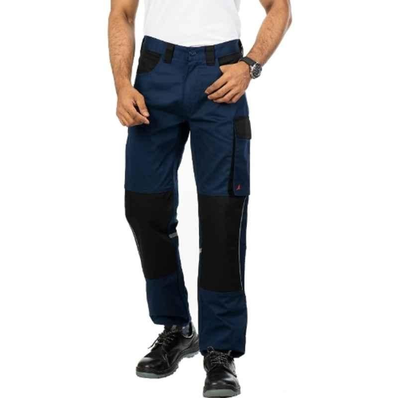Atacama Colorado Poly Cotton Blend Twill Navy Blue & Black Industrial Work Trouser with Reflective Strip, AWT003NB, Size: 30
