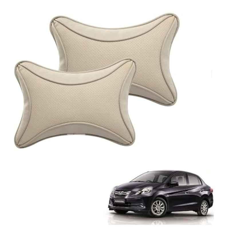 Kozdiko 2 Pcs Memory Foam & Polyester Beige Dots Car Neck Rest Pillow Set for Honda Amaze Old, XNVJVHGJFH22