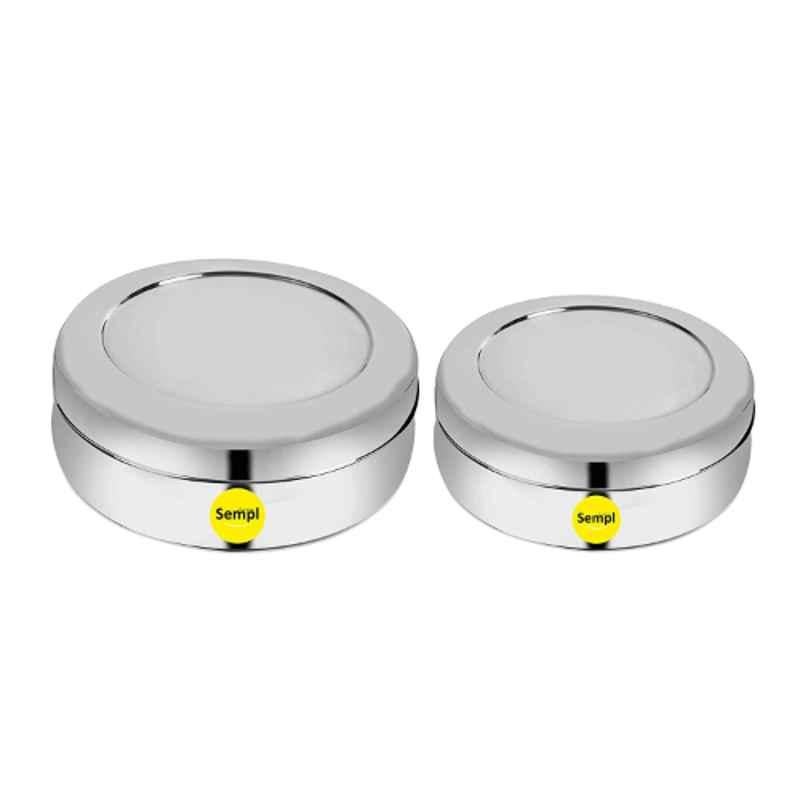 Sempl 2 Pcs Stainless Steel Belly Shape Flat Storage Containers Set with Steel Lid