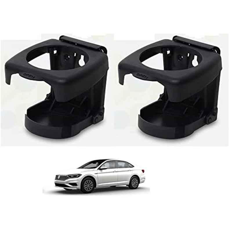 Kozdiko Plastic Black Foldable Car Drink Holder for Volkswagen New Jetta (Pack of 2)