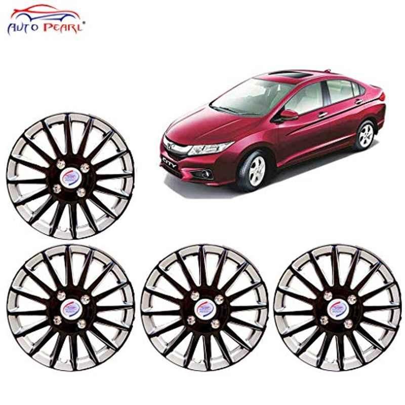Auto Pearl 4 Pcs 15 inch ABS Silver & Black Press Fitting Wheel Cover Set for Honda City i-VTEC