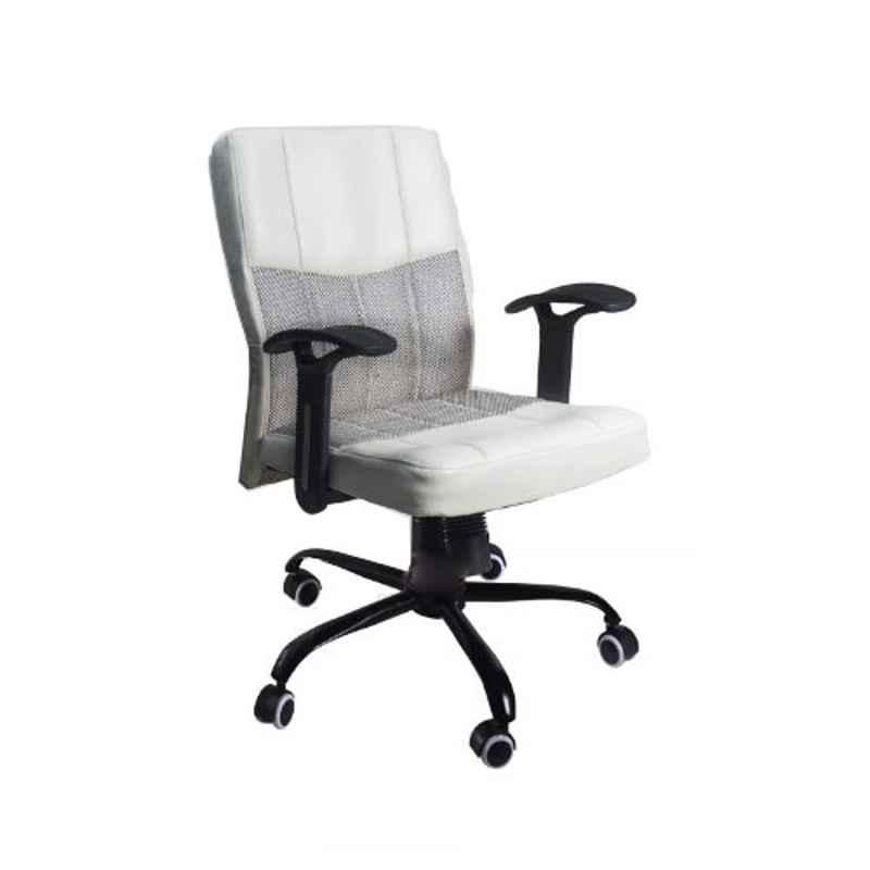 Rose Leather White & Grey Mid Back Office Chair, 120