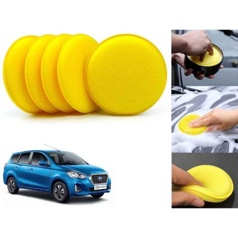 Auto Pearl Polyurethane Beige Washing & Waxing Polish Foam Sponge for Datsun Go Plus (Pack of 5)