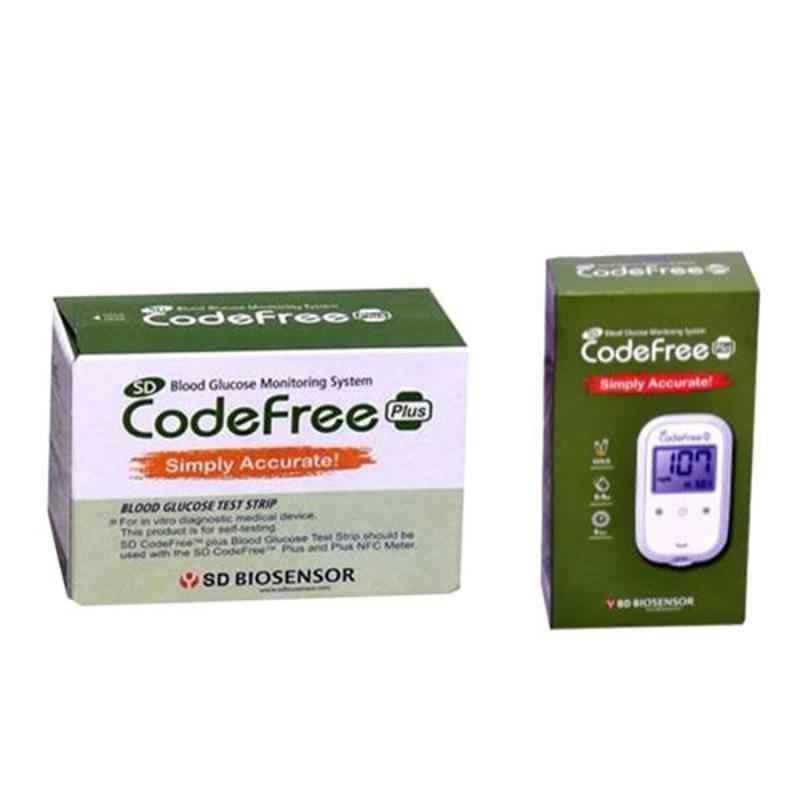 SD Codefree Glucometer, Lancing Device, 100 Pcs Lancets & 100 Pcs Blood Glucose Test Strips Combo