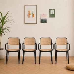 CELLBELL WeaveX Plastic Black Armrest Chair (Pack of 4)