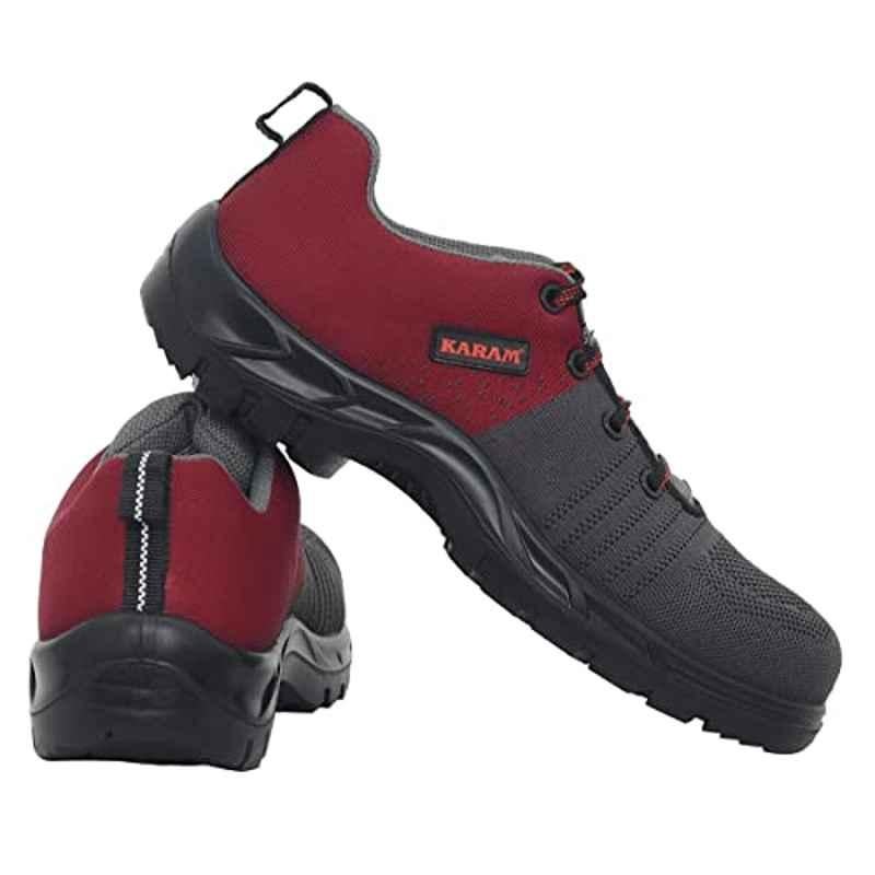 Karam Flytex FS 213 Fly Knit Fiber Toe Cap Grey & Red Sporty Work Safety Shoes, Size: 12